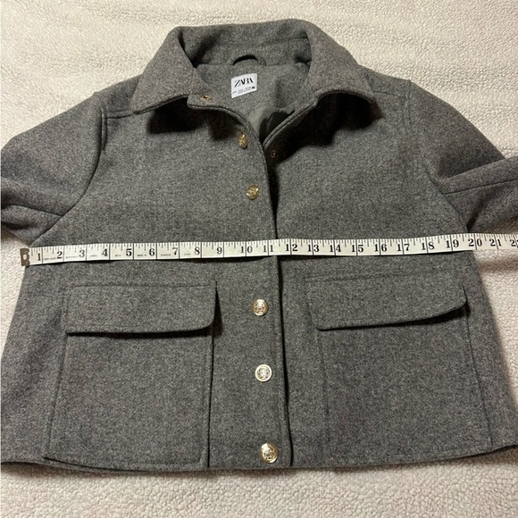 Zara Grey Soft Touch Cropped Military Jacket Gold Buttons - Picture 11 of 15